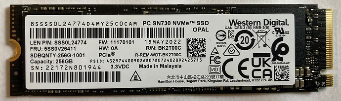 256 Gig M.2 SSD - Western Digital - from Lenovo ThinkPad C13 Yoga Chromebook Enterprise